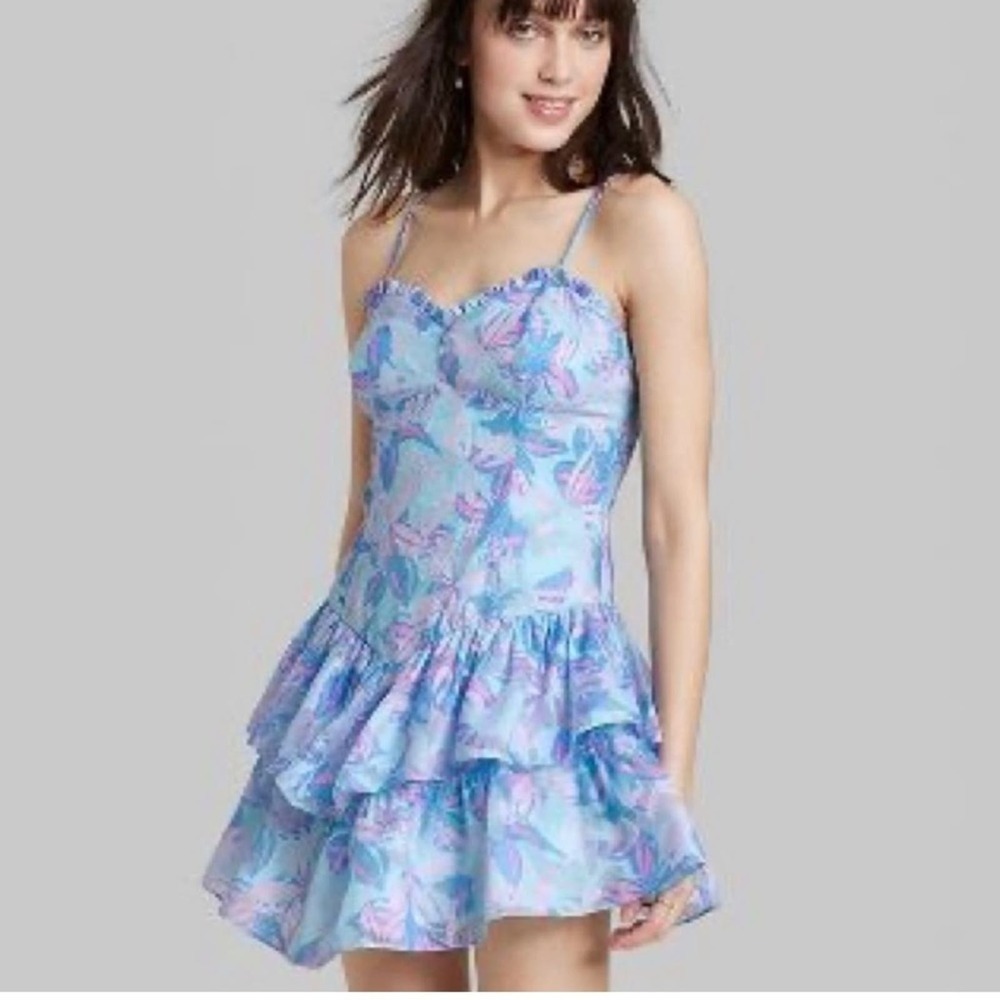 Spring floral printed flowy Wild Fable Sleeveless Tiered Fit And Flare Dress NWT